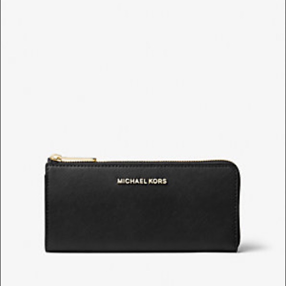 Michael Kors Jet Set Travel Large Logo Quarter-Zip Wallet-Brand New, Black